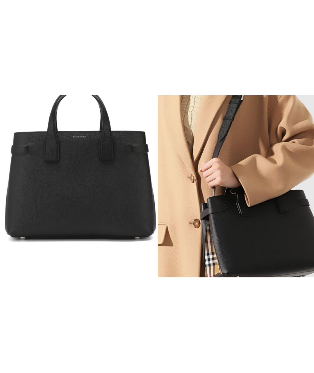 BURBERRY Черная кожаная сумка тоут, фото 2