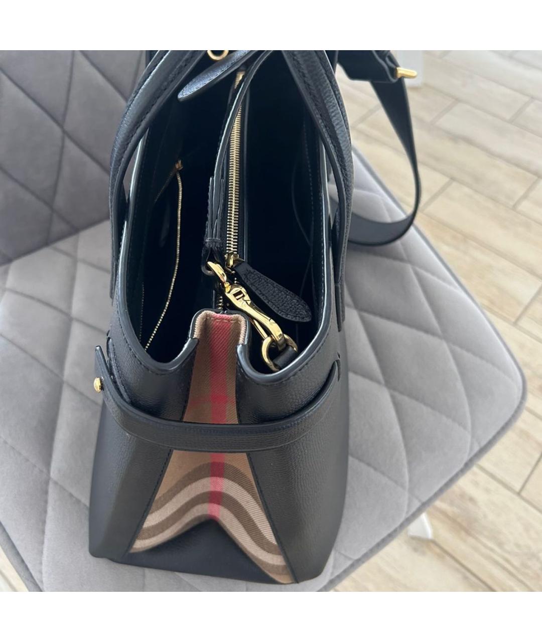 BURBERRY Черная кожаная сумка тоут, фото 4