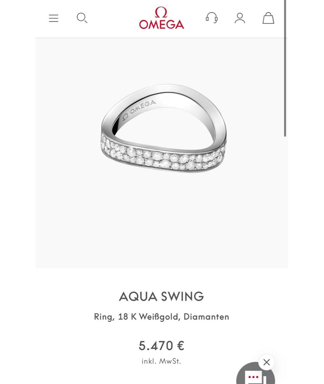 OMEGA Серебряное кольцо из белого золота, фото 6