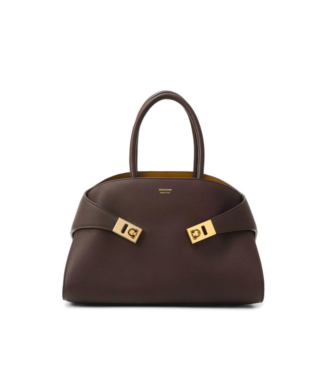 FERRAGAMO Коричневая кожаная сумка с короткими ручками, фото 9