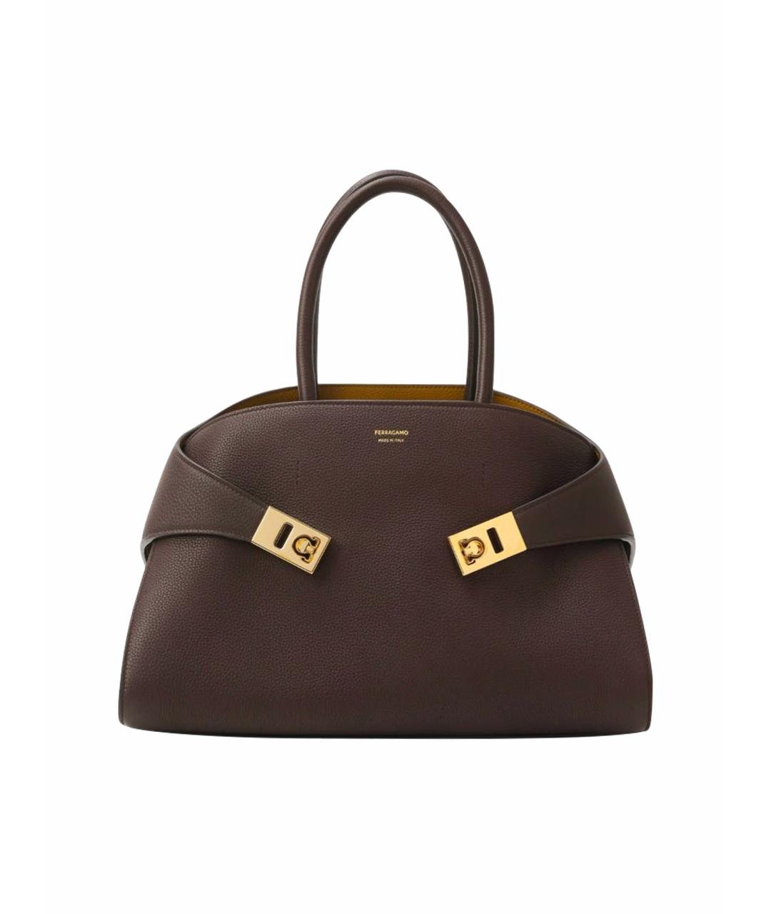 FERRAGAMO Коричневая кожаная сумка с короткими ручками, фото 1