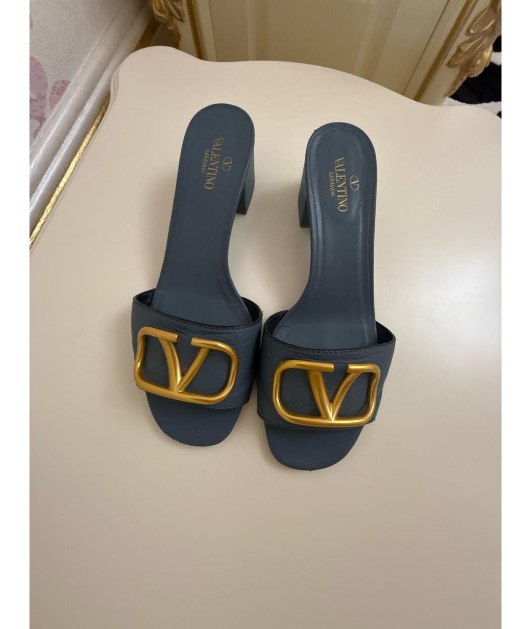 VALENTINO Синие кожаные шлепанцы, фото 2
