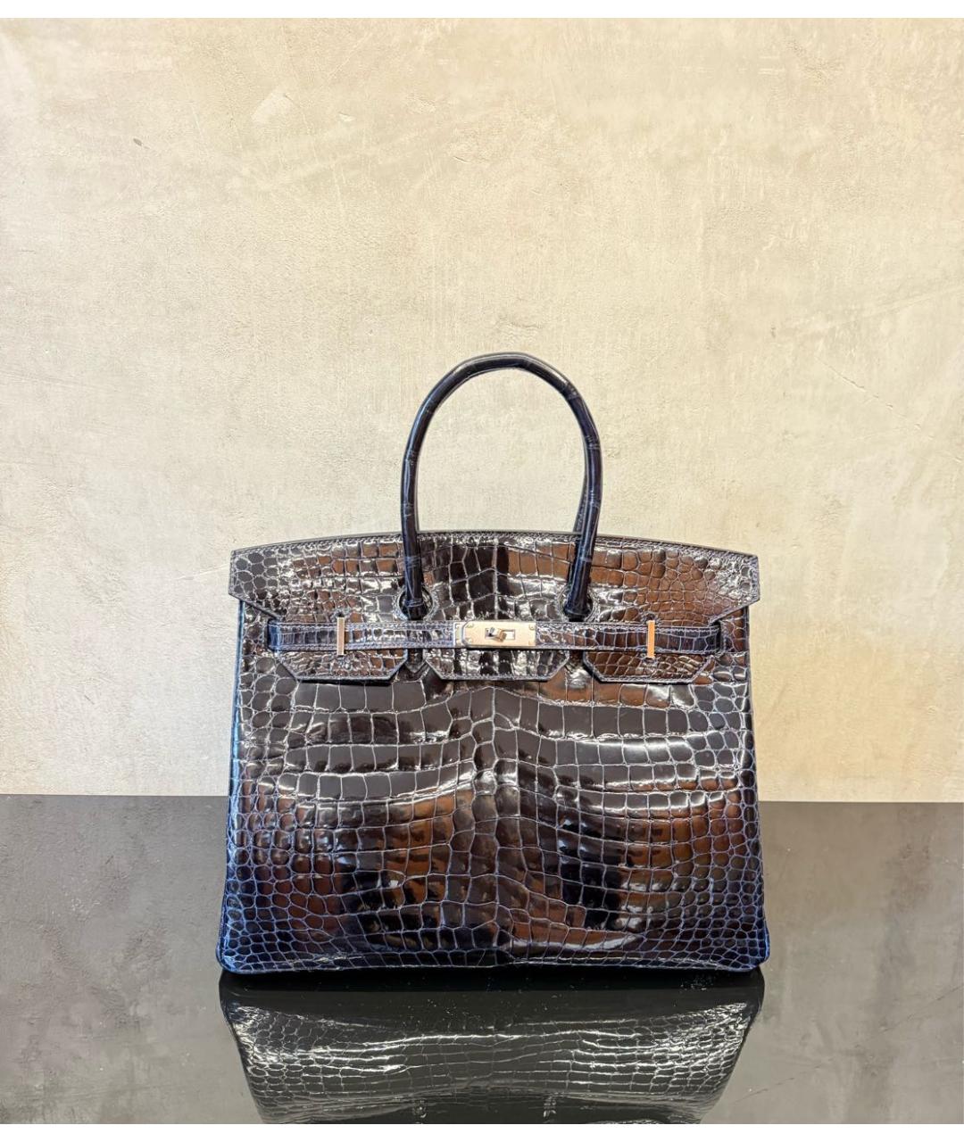 HERMES Темно-синяя сумка с короткими ручками из экзотической кожи, фото 8