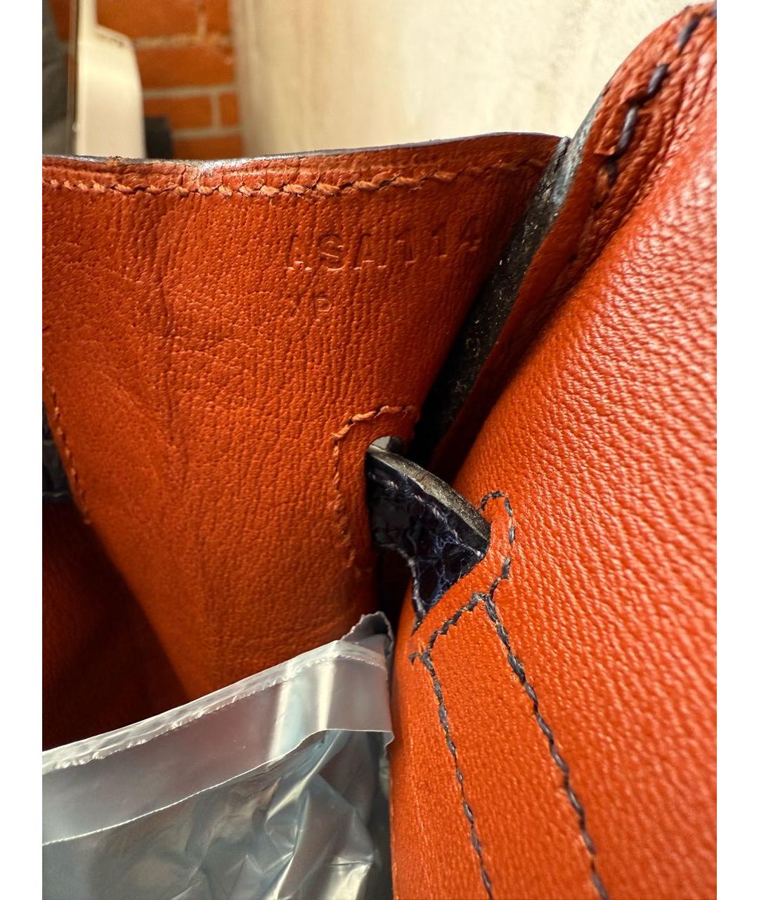 HERMES Темно-синяя сумка с короткими ручками из экзотической кожи, фото 7