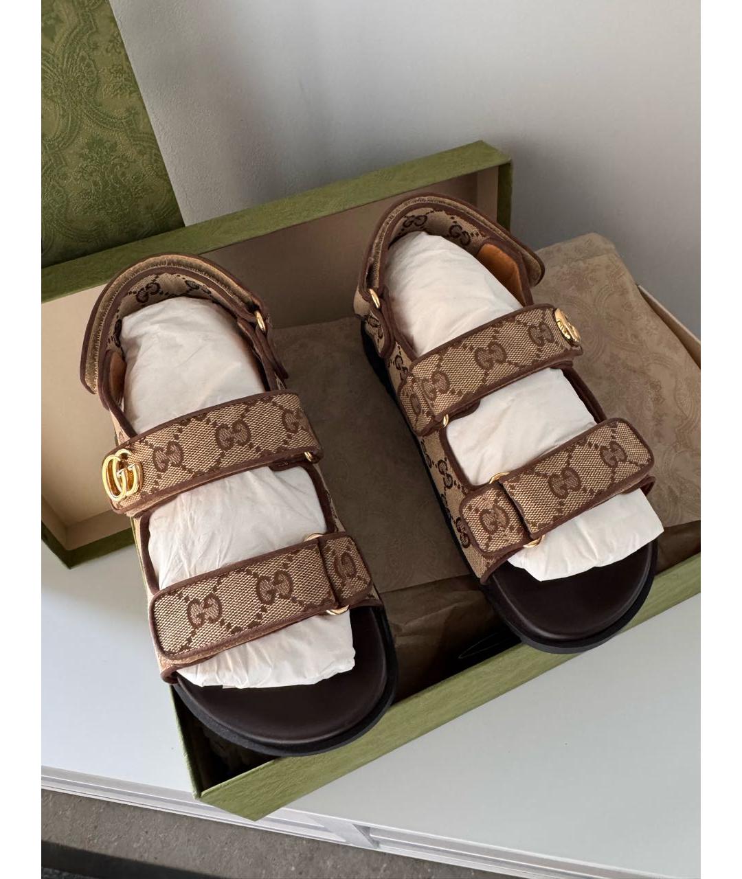 GUCCI Коричневые кожаные сандалии, фото 2