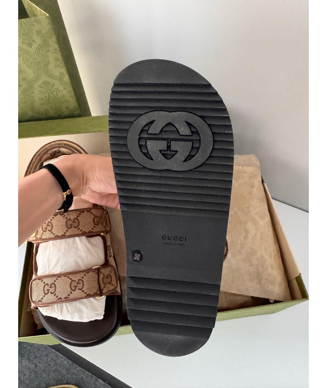 GUCCI Коричневые кожаные сандалии, фото 4