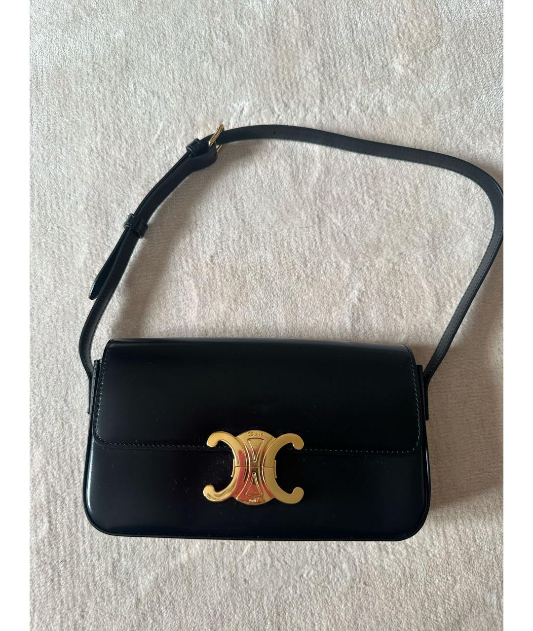 CELINE Черная сумка с короткими ручками из лакированной кожи, фото 6
