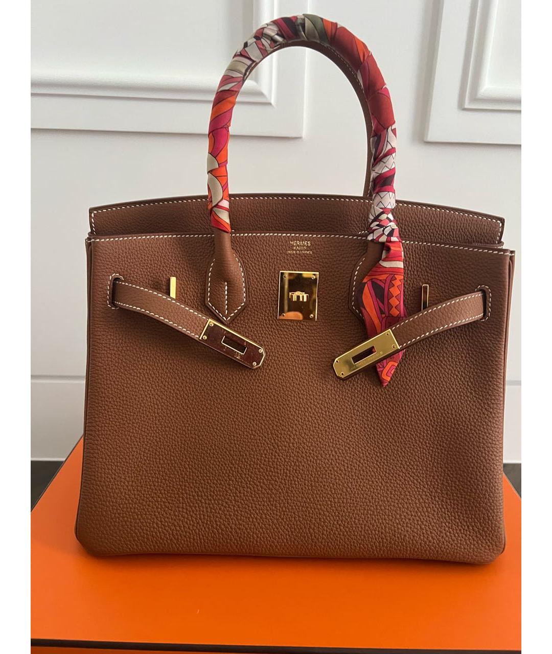 HERMES Коричневая кожаная сумка с короткими ручками, фото 5