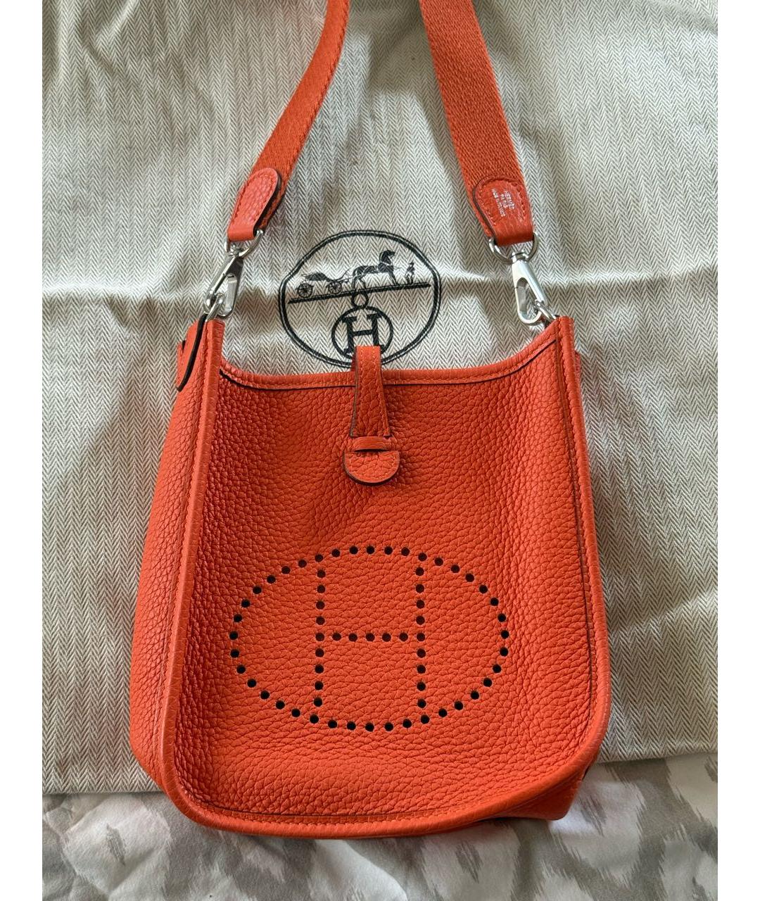 HERMES Оранжевая кожаная сумка через плечо, фото 3