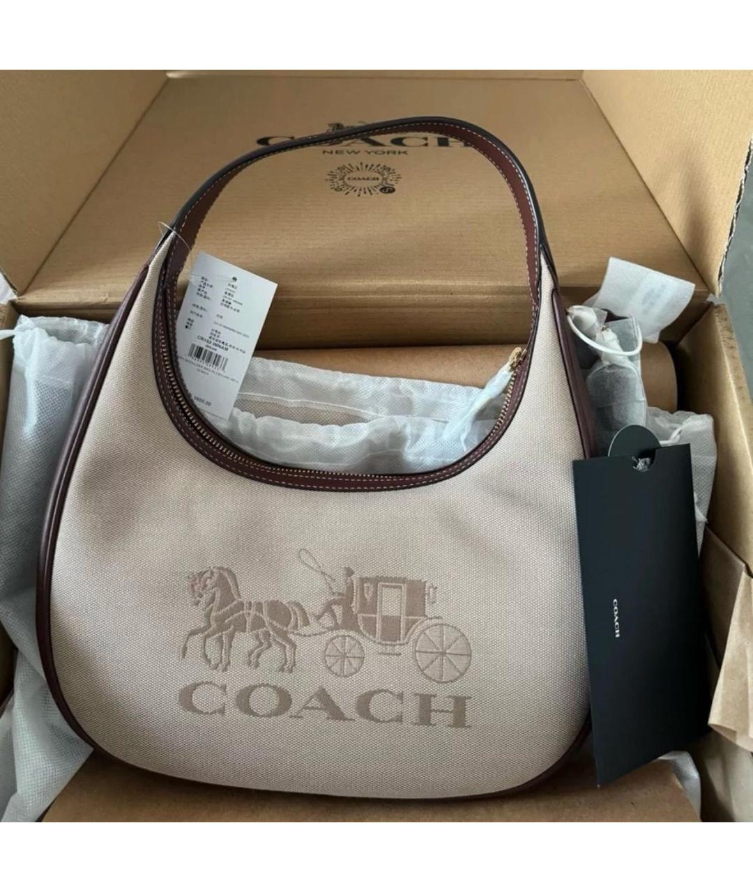 COACH Белая кожаная сумка с короткими ручками, фото 3