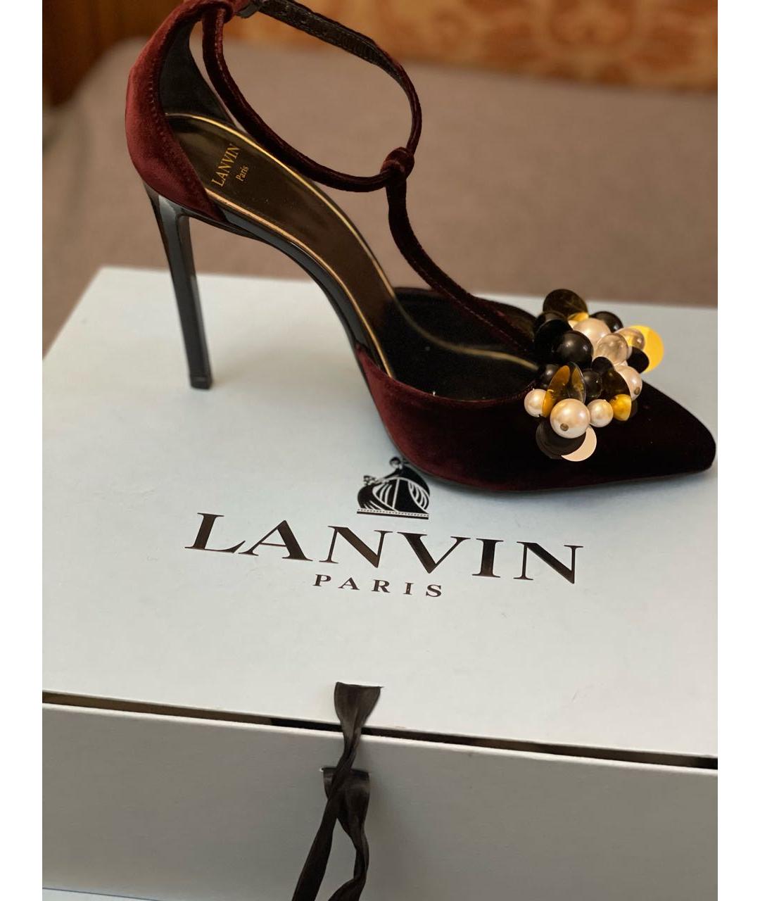 LANVIN Бордовые бархатные туфли, фото 3
