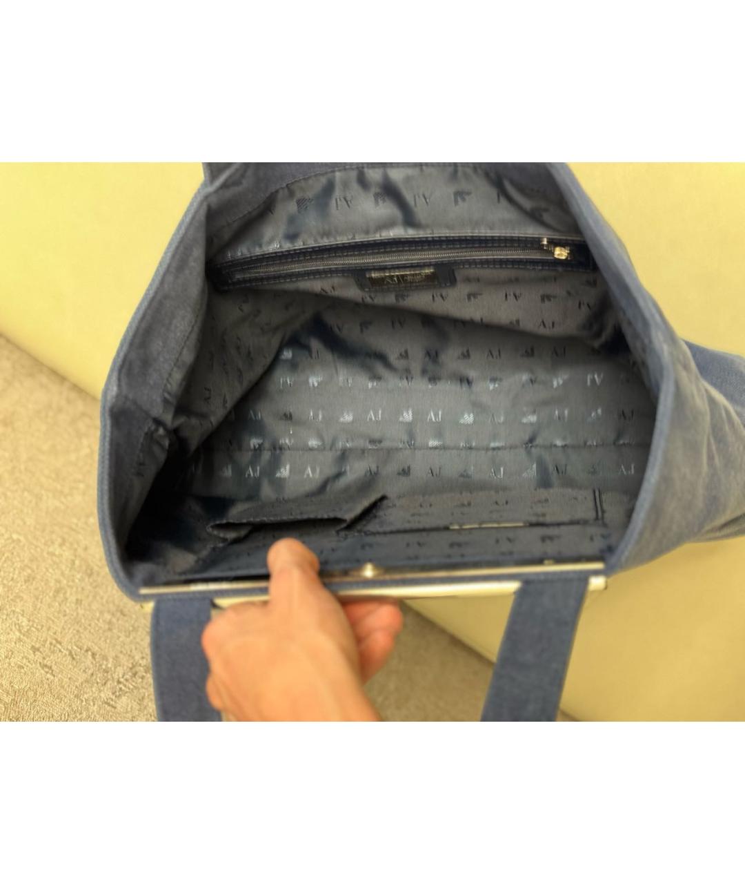ARMANI JEANS Темно-синяя деним сумка тоут, фото 4