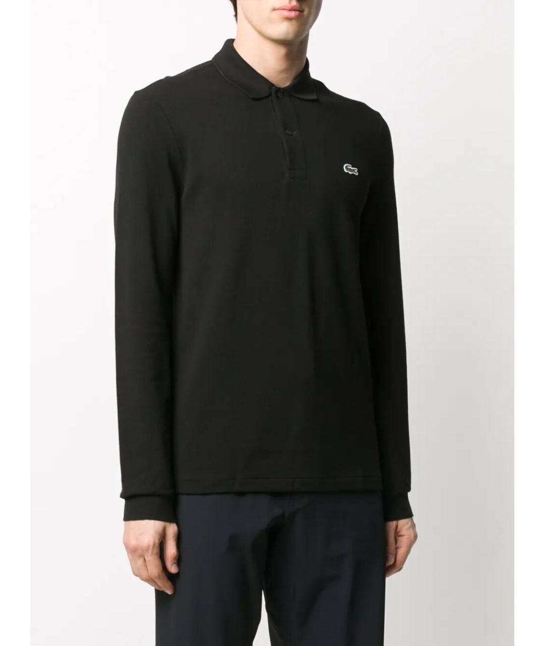 LACOSTE Черное хлопковое поло с длинным рукавом, фото 4