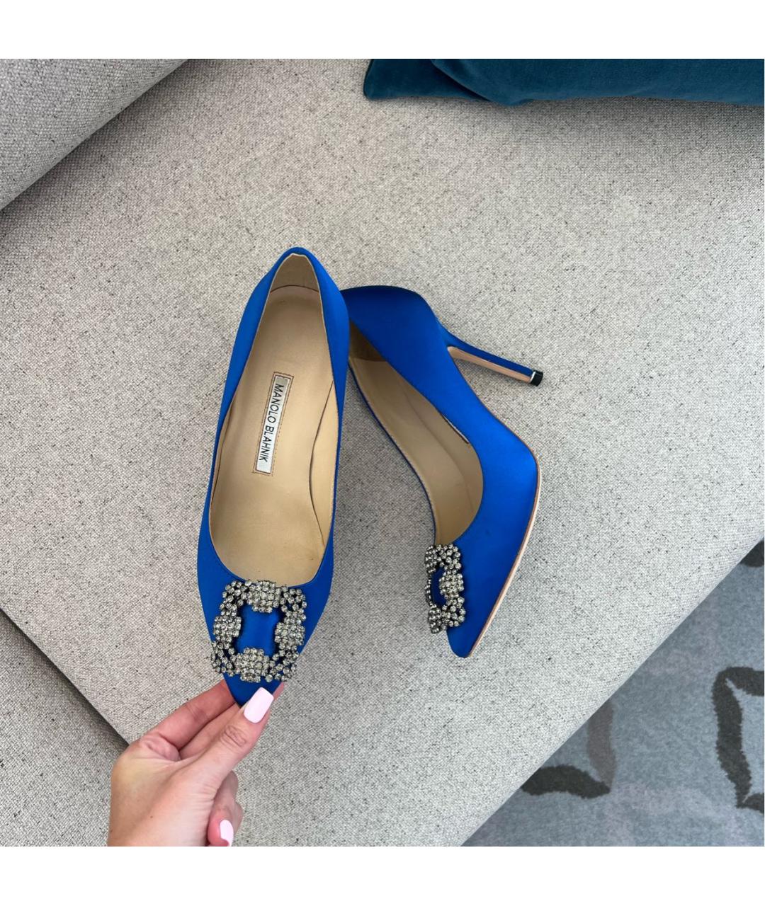 MANOLO BLAHNIK Синие текстильные туфли, фото 4