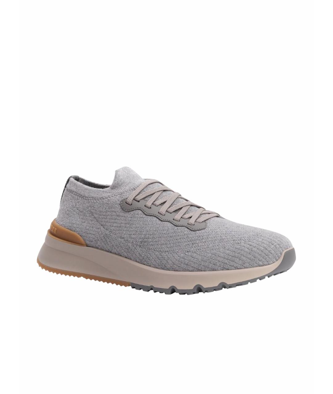 BRUNELLO CUCINELLI Антрацитовые текстильные низкие кроссовки / кеды, фото 1