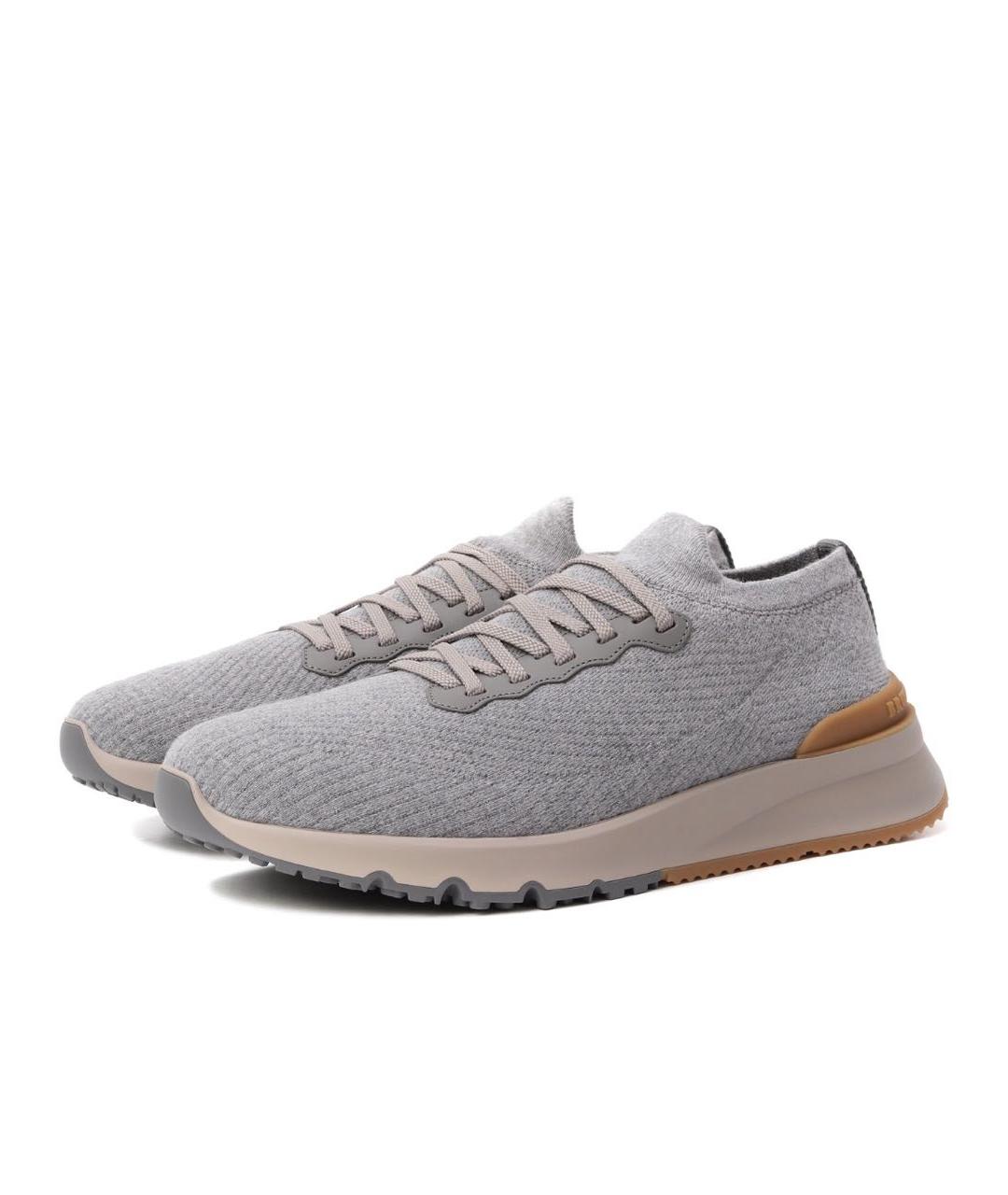 BRUNELLO CUCINELLI Антрацитовые текстильные низкие кроссовки / кеды, фото 2