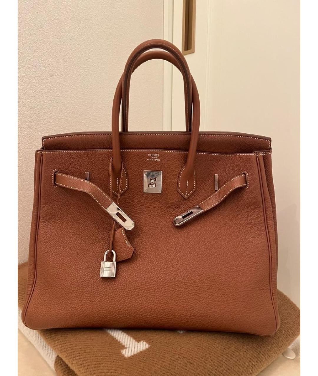 HERMES Коричневая кожаная сумка тоут, фото 6