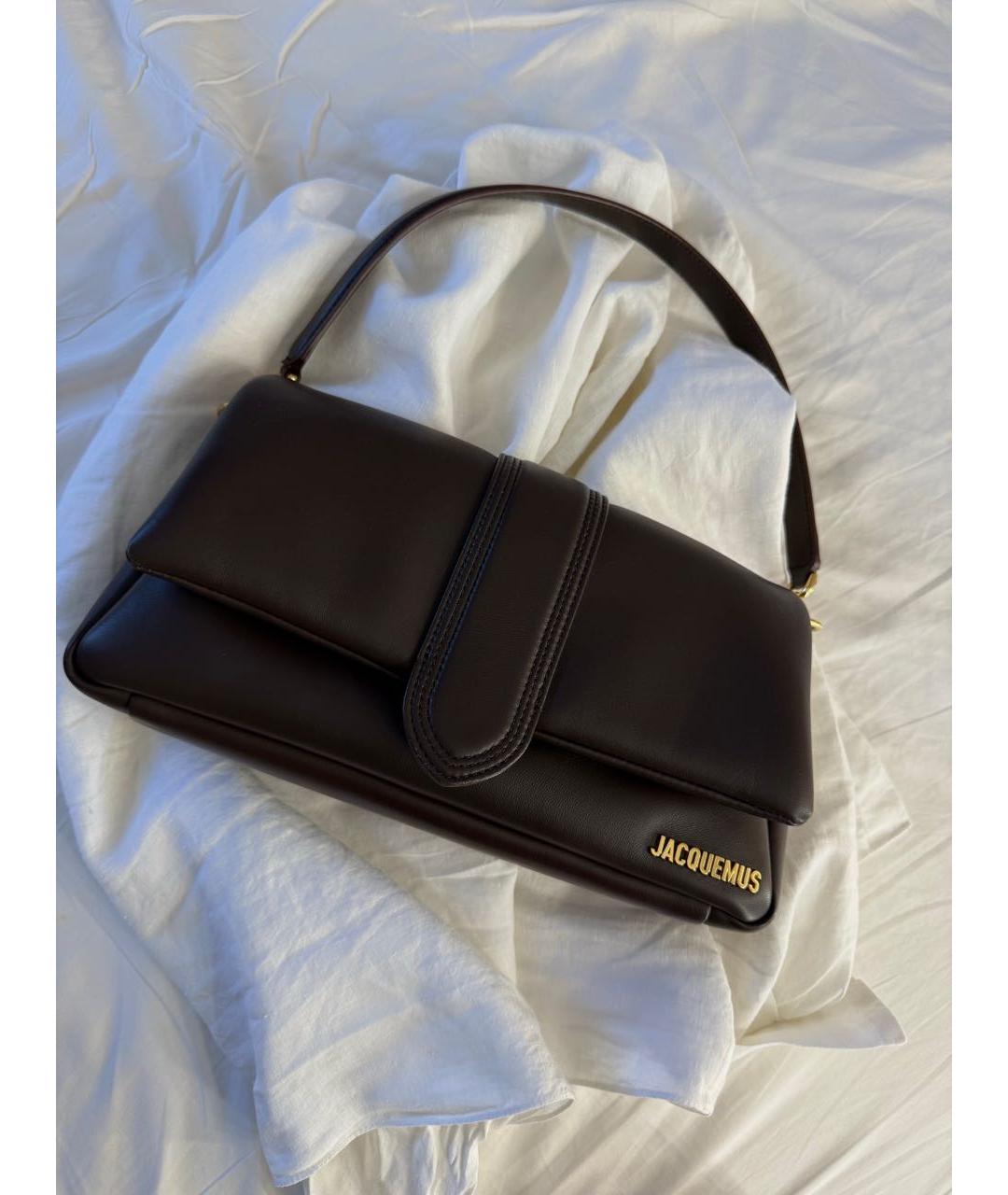 JACQUEMUS Коричневая кожаная сумка с короткими ручками, фото 5