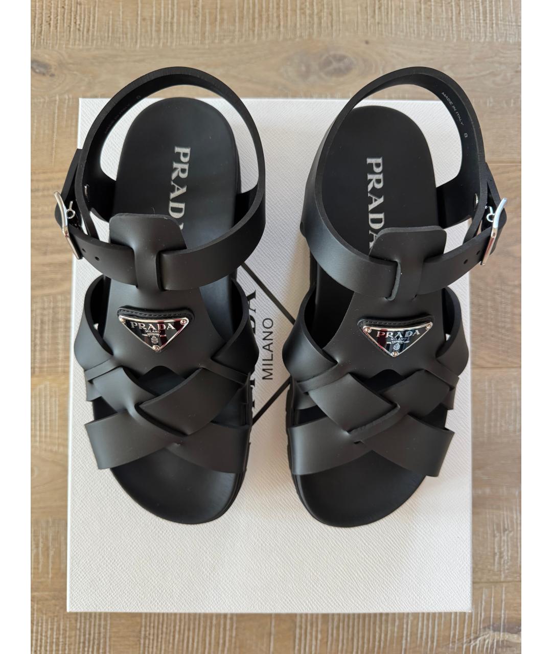 PRADA Черные кожаные сандалии, фото 2