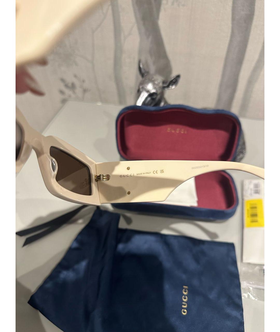 GUCCI Бежевые пластиковые солнцезащитные очки, фото 4