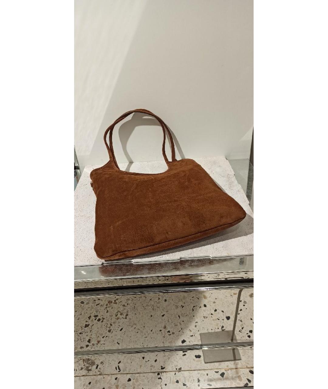 MIU MIU Коричневая замшевая сумка с короткими ручками, фото 4