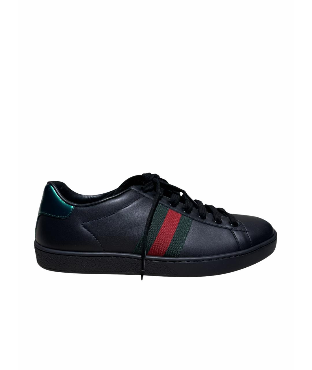 GUCCI Черные кожаные кеды, фото 1