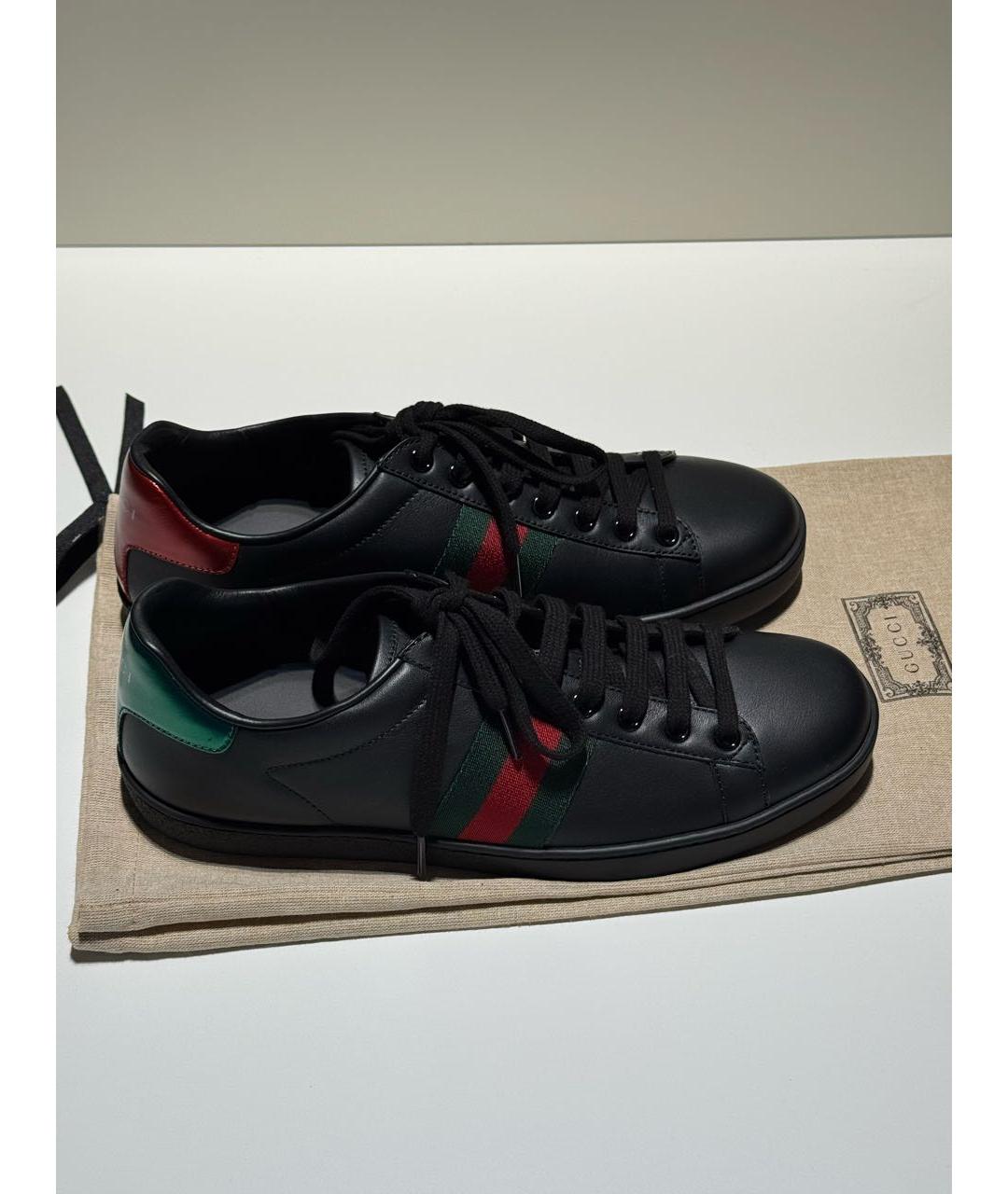 GUCCI Черные кожаные кеды, фото 7