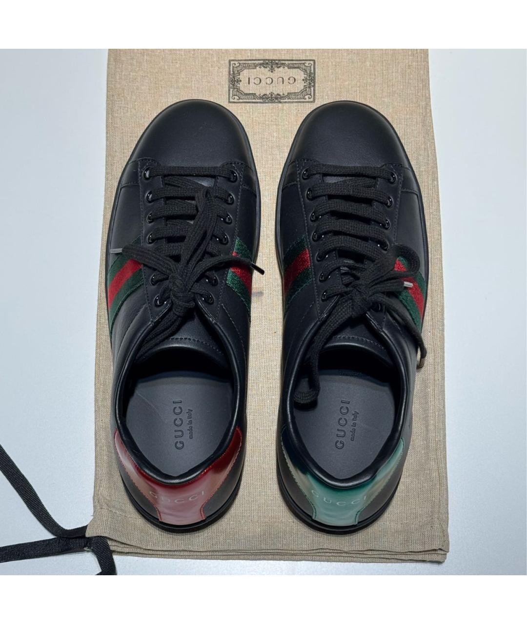 GUCCI Черные кожаные кеды, фото 3