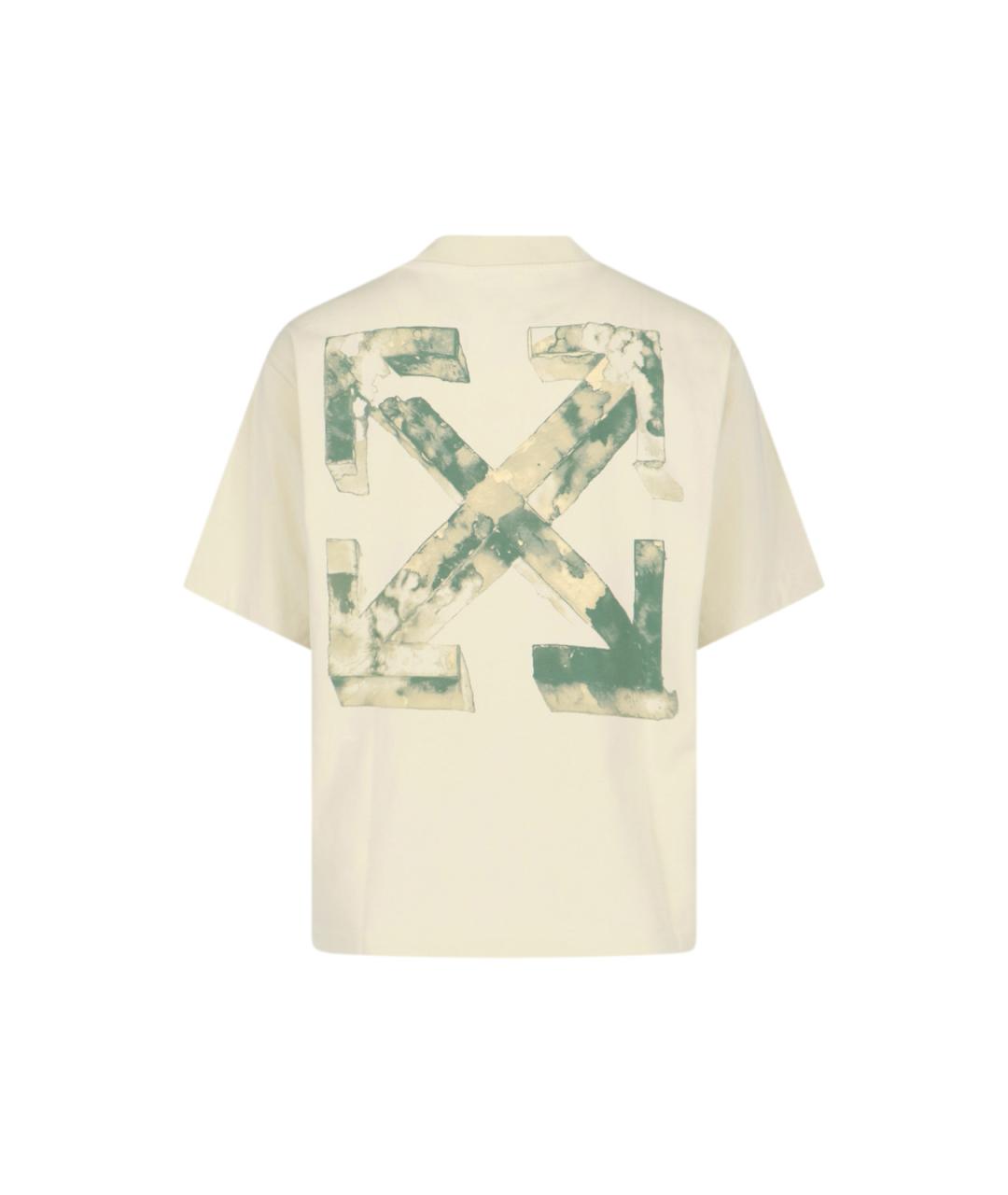 OFF-WHITE Бежевая хлопковая футболка, фото 2