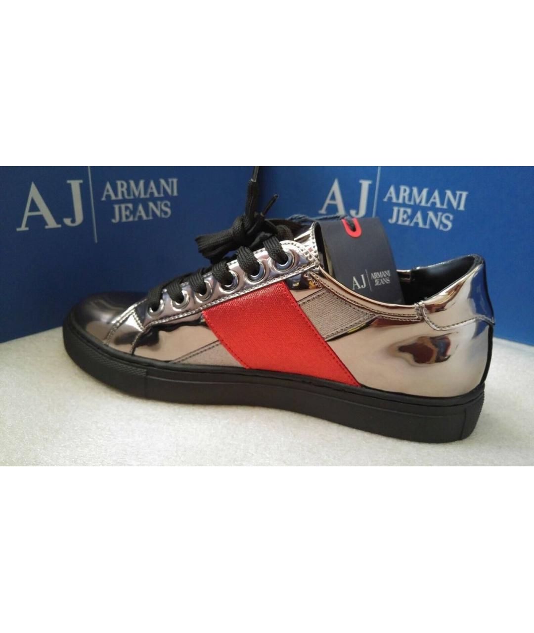 ARMANI JEANS Антрацитовые кеды из лакированной кожи, фото 2