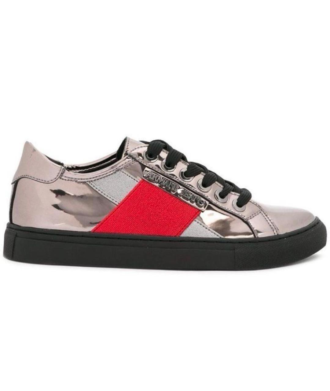 ARMANI JEANS Антрацитовые кеды из лакированной кожи, фото 2