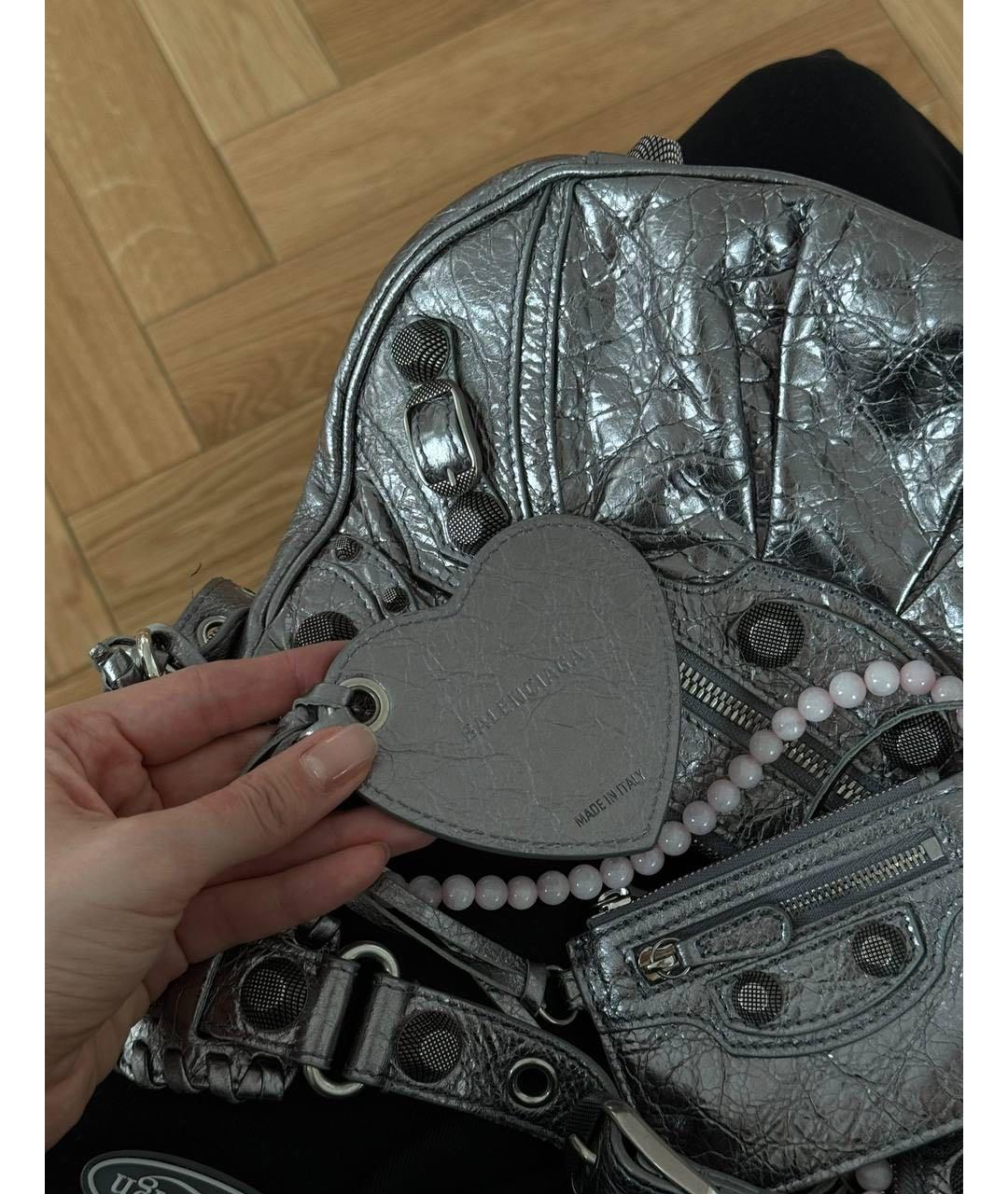 BALENCIAGA Серебряная кожаная сумка через плечо, фото 2
