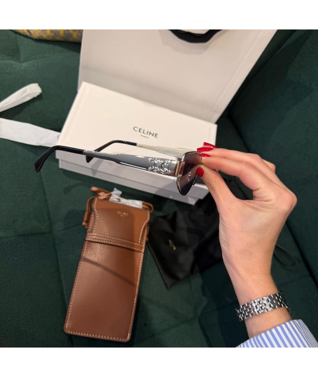 CELINE Серебряные металлические солнцезащитные очки, фото 8