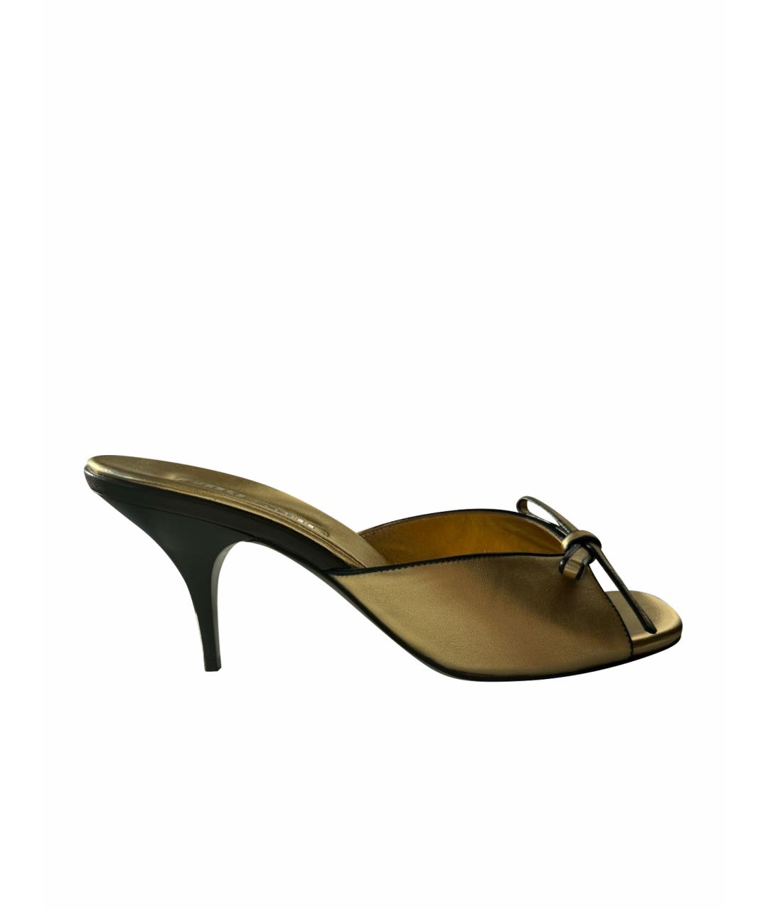 MIU MIU Золотые кожаные босоножки, фото 1