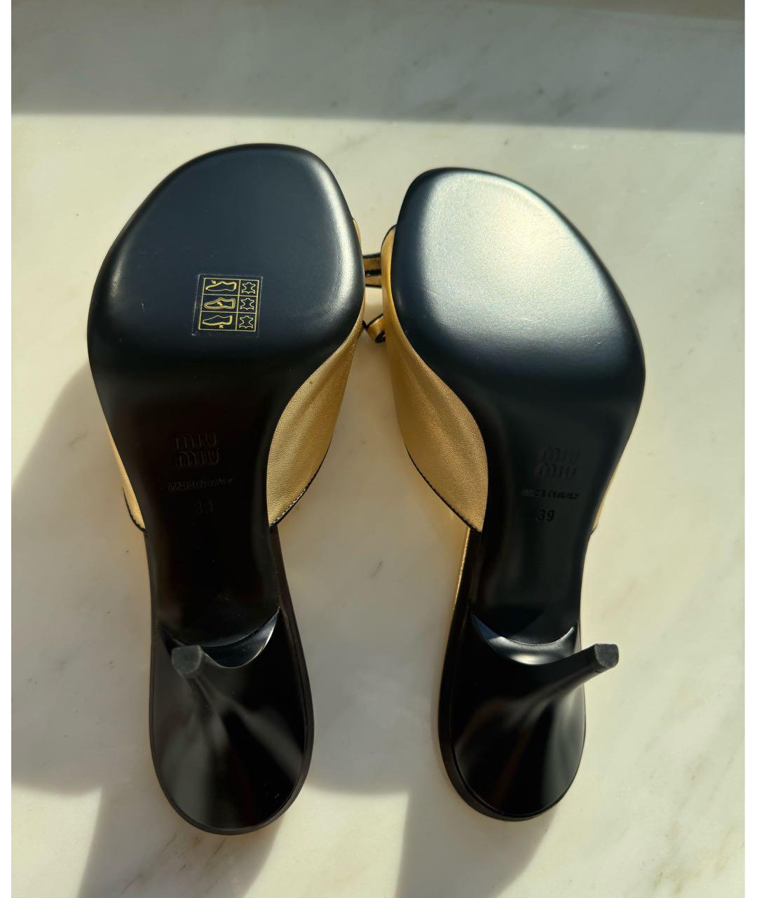 MIU MIU Золотые кожаные босоножки, фото 4