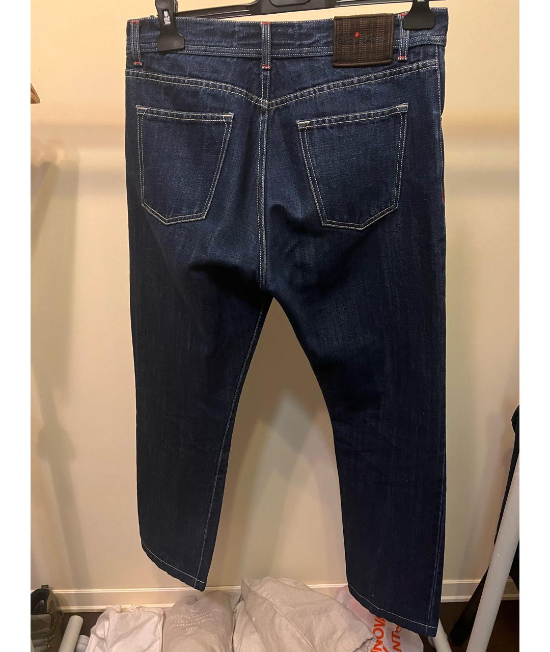KITON Синие хлопко-леновые прямые джинсы, фото 2
