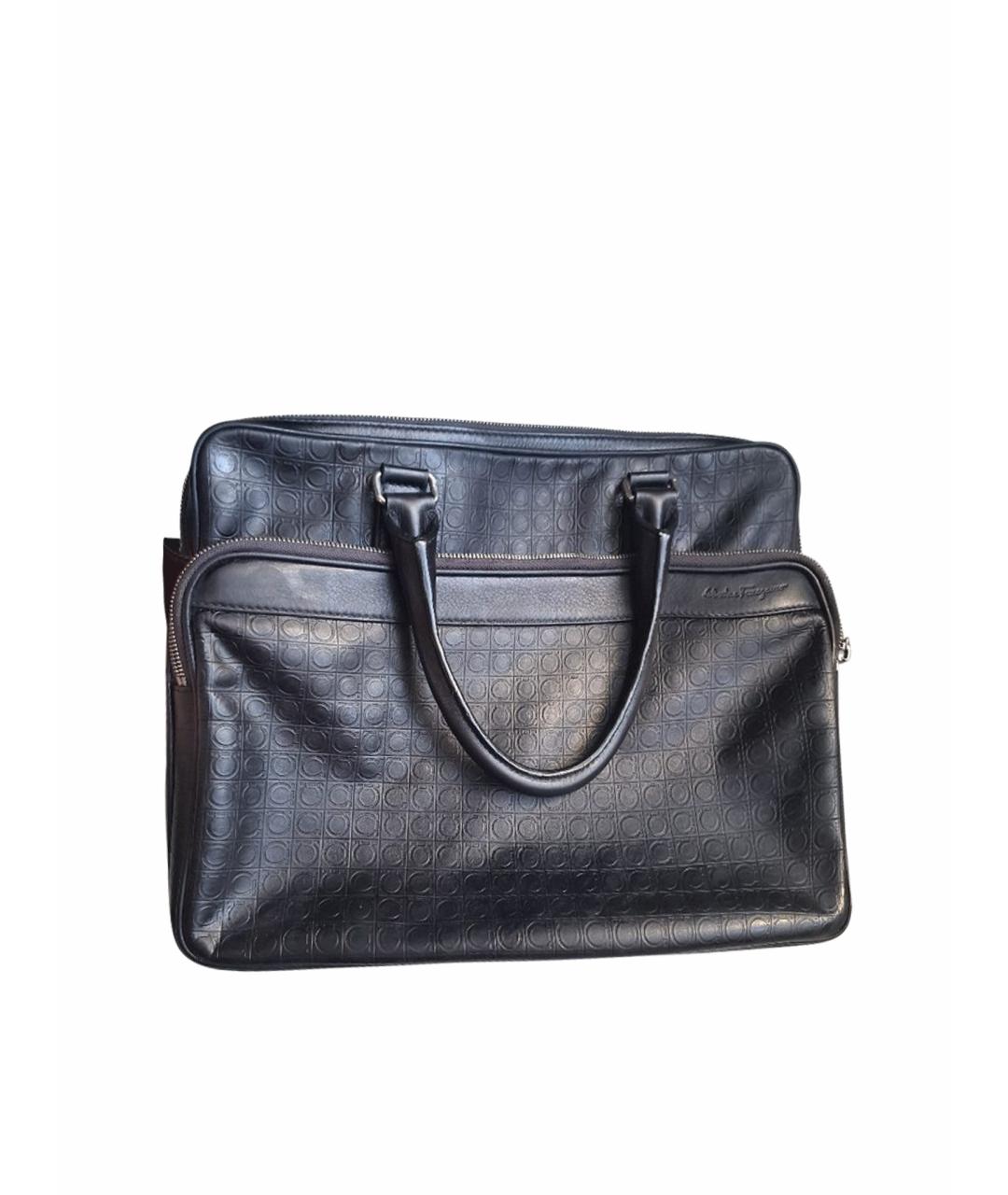 FERRAGAMO Черный кожаный портфель, фото 1