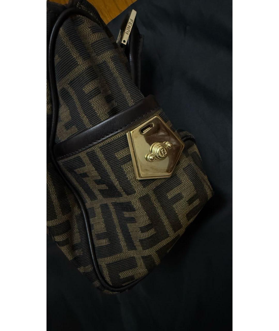 FENDI Коричневая тканевая сумка с короткими ручками, фото 6