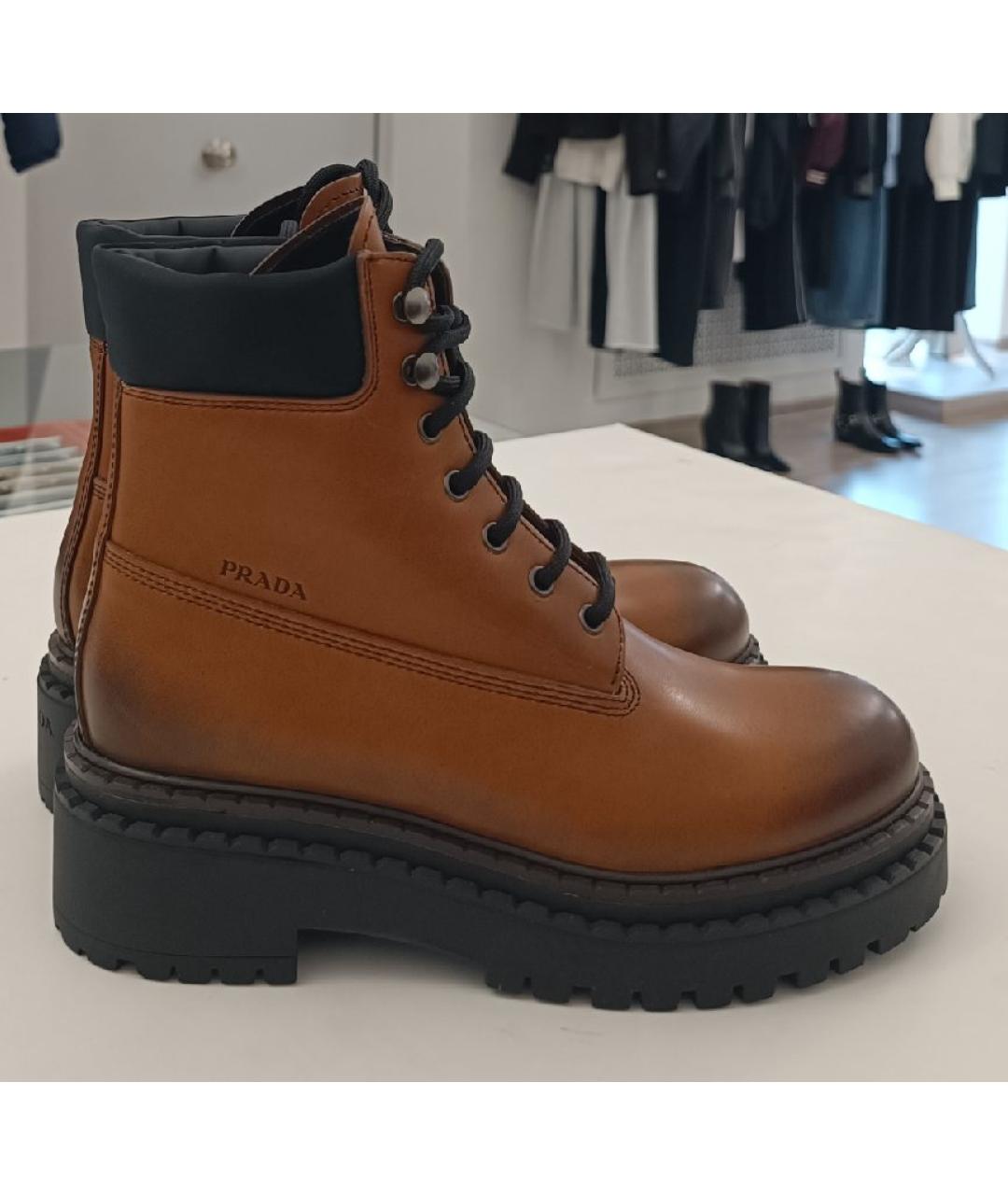 PRADA Коричневые кожаные ботинки, фото 5