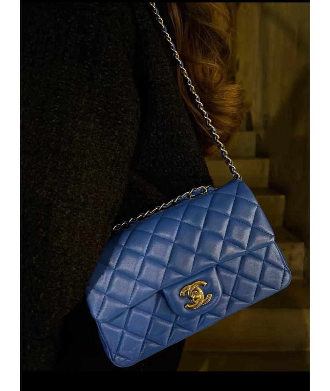 CHANEL Темно-синяя кожаная сумка через плечо, фото 4