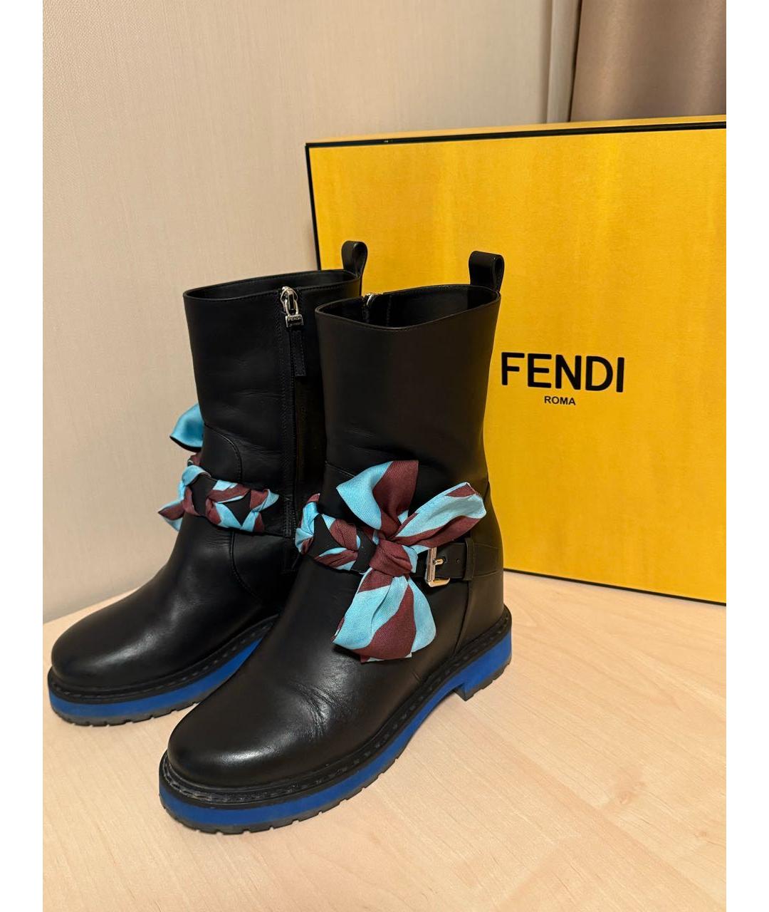 FENDI Черные кожаные полусапоги, фото 5