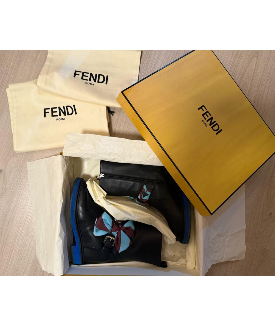 FENDI Черные кожаные полусапоги, фото 7