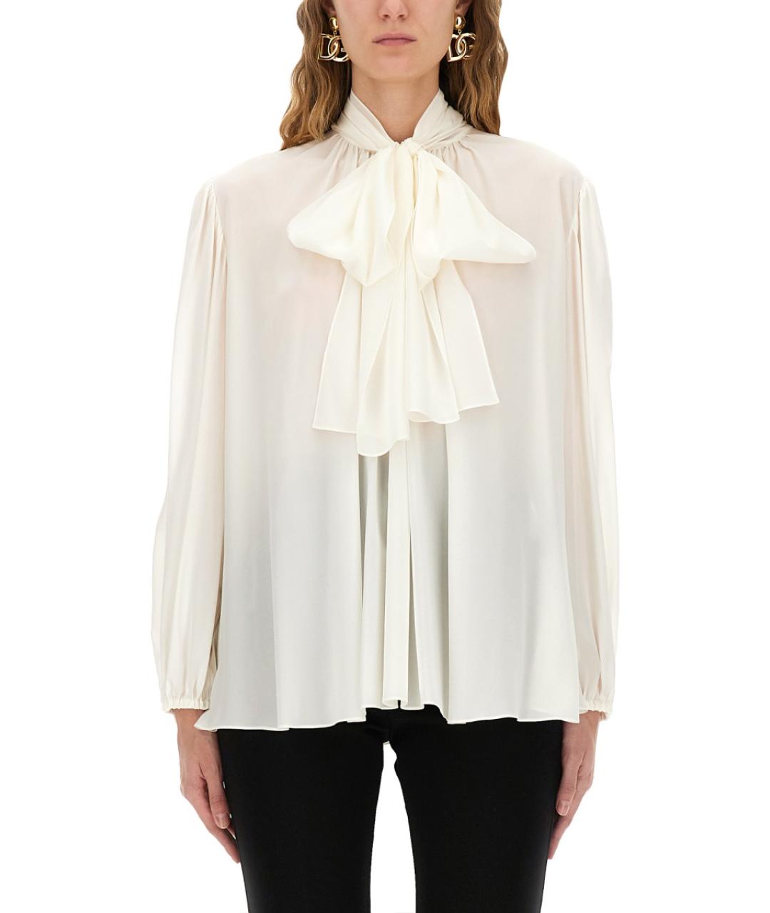 DOLCE&GABBANA Белая шелковая блузы, фото 2