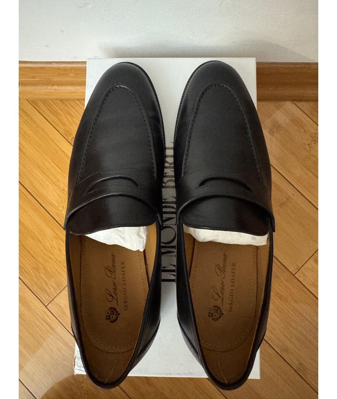LORO PIANA Черные кожаные лоферы, фото 3