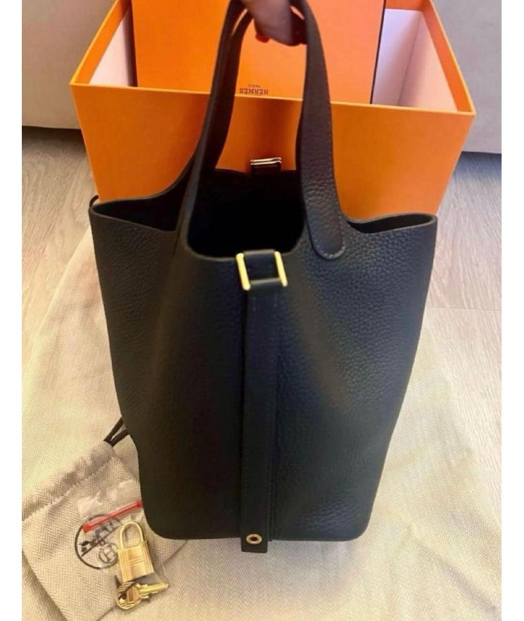 HERMES Черная кожаная сумка тоут, фото 2