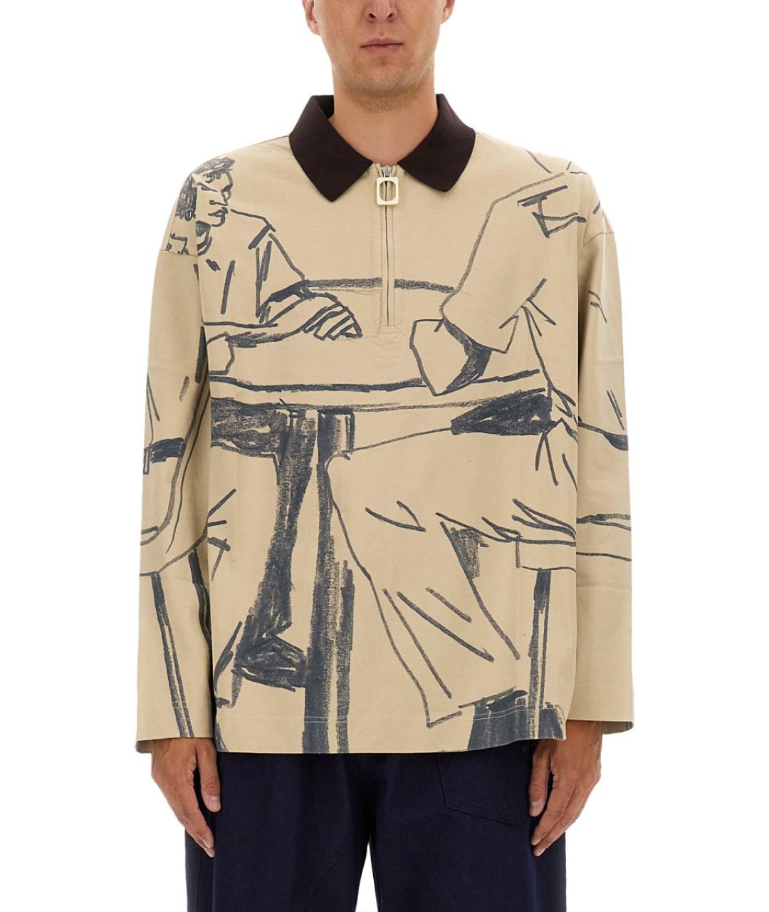 J.W.ANDERSON Бежевое хлопковое поло с длинным рукавом, фото 2