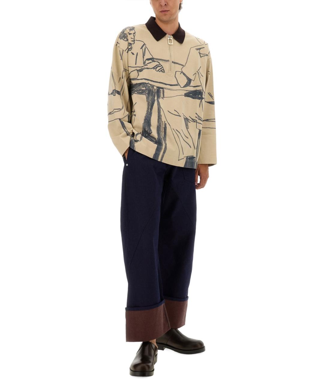 J.W.ANDERSON Бежевое хлопковое поло с длинным рукавом, фото 3