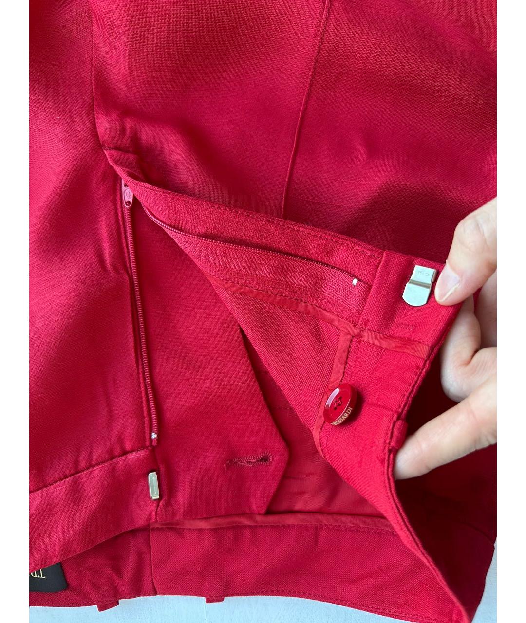 TRUSSARDI Красные вискозные прямые брюки, фото 5