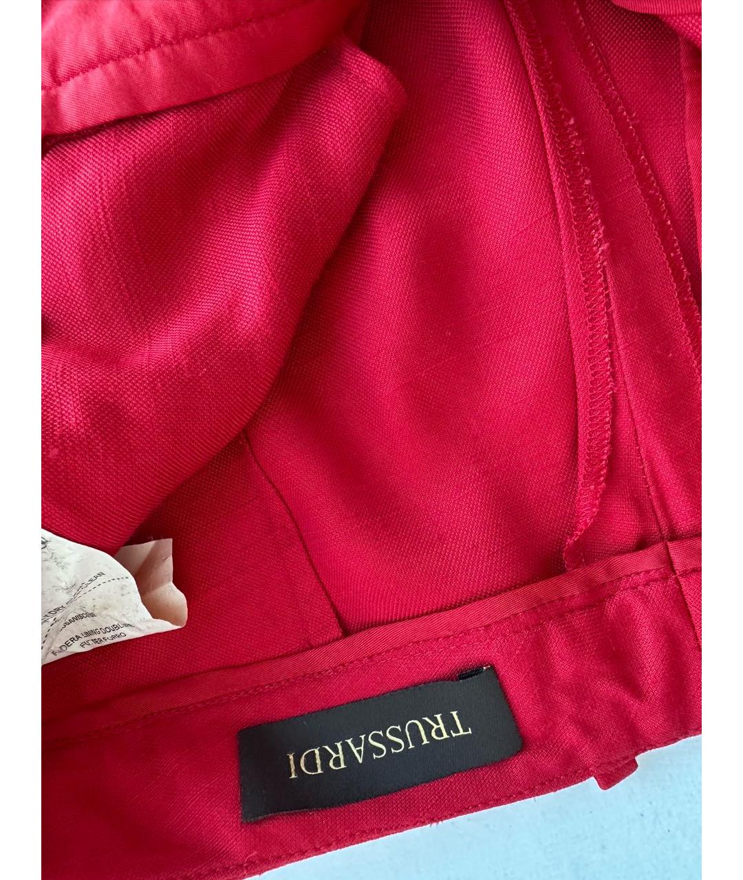 TRUSSARDI Красные вискозные прямые брюки, фото 3