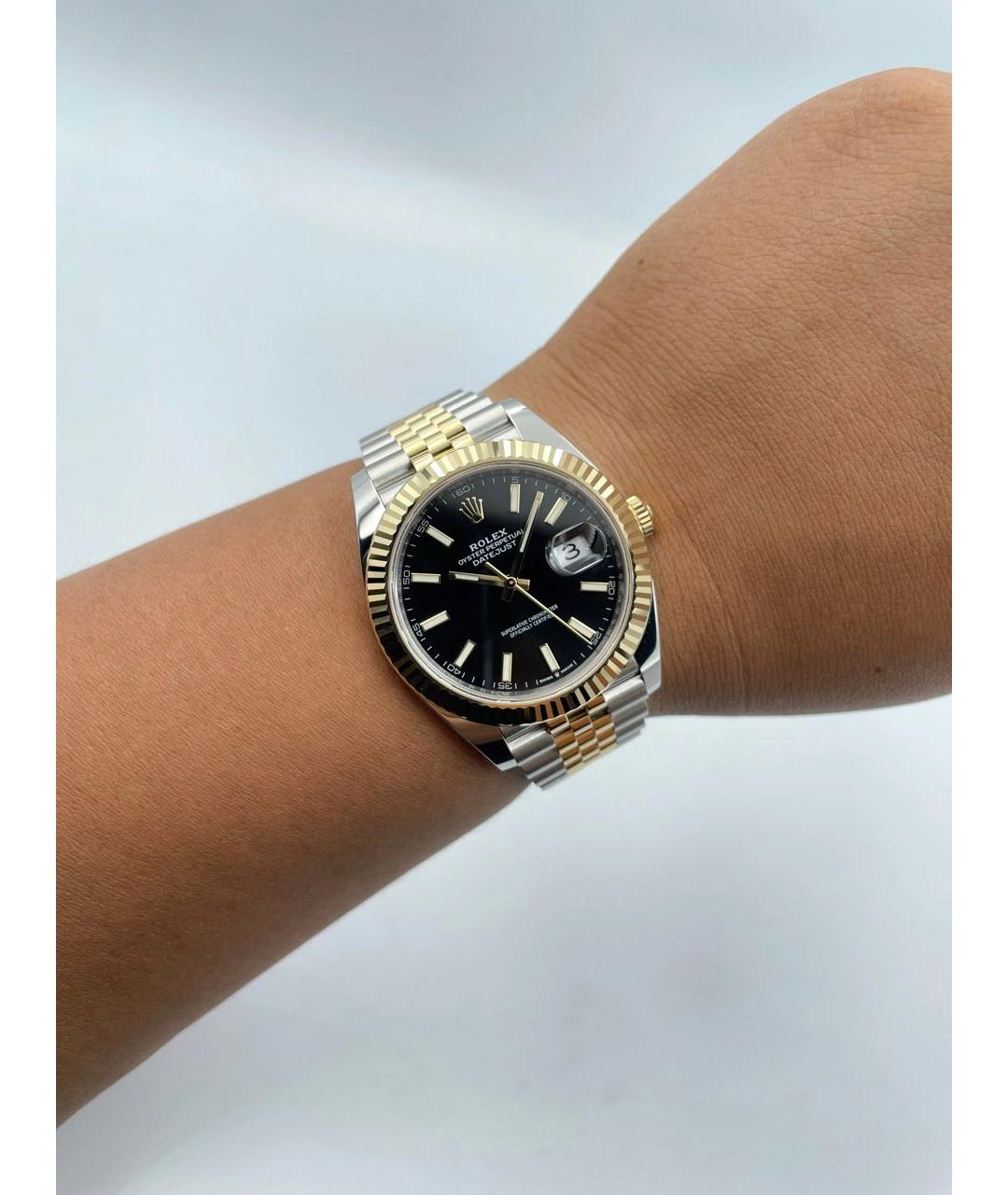 ROLEX Черные часы из желтого золота, фото 7